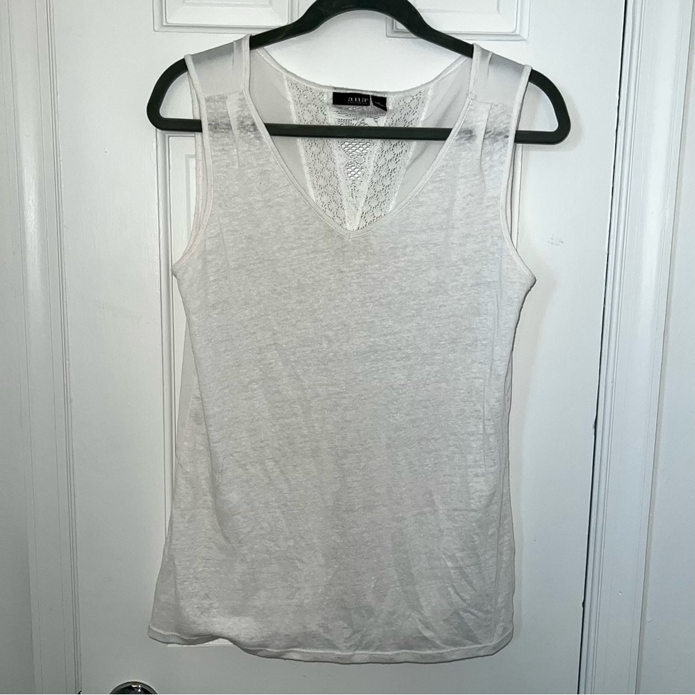 ANA vneck white tank top, sleeveless blouse, lace back shirt, scoop neck neutral